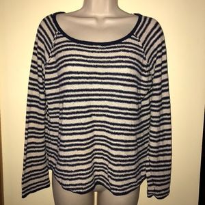 LARK & WOLFF beige/blue stripe 77% cotton sweater